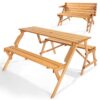 VEVOR 2 in 1 umwandelbarer & austauschbarer Picknicktisch, Outdoor-Tisch- und Bank-Set aus Holz, tragbare, faltbare Bank mit Loch für Schirm, Essmöbel für Garten, Hinterhof, Veranda (braun)