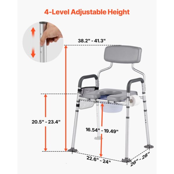 VEVOR Nachttoilettenstuhl 227 kg belastbar, Toilettensitzerhöhung mit gepolsterter Sitzfläche & Rückenlehne, abnehmbarer 5 L Eimer, Toilettenstuhl (Höhe und Breite einstellbar) für Erwachsene – Bild 3 VEVOR Nachttoilettenstuhl 227 kg belastbar, Toilettensitzerhöhung mit gepolsterter Sitzfläche & Rückenlehne, abnehmbarer 5 L Eimer, Toilettenstuhl (Höhe und Breite einstellbar) für Erwachsene – Bild 3
