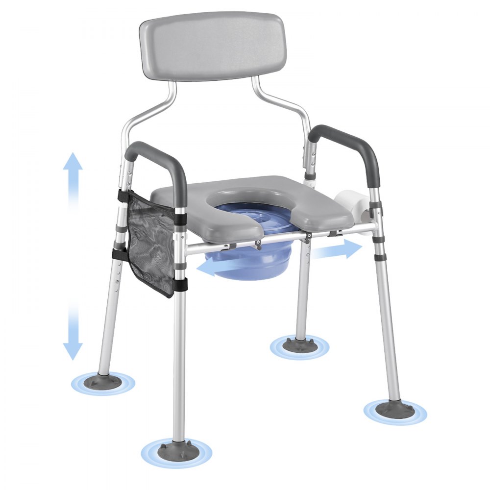 VEVOR Nachttoilettenstuhl 227 kg belastbar, Toilettensitzerhöhung mit gepolsterter Sitzfläche & Rückenlehne, abnehmbarer 5 L Eimer, Toilettenstuhl (Höhe und Breite einstellbar) für Erwachsene