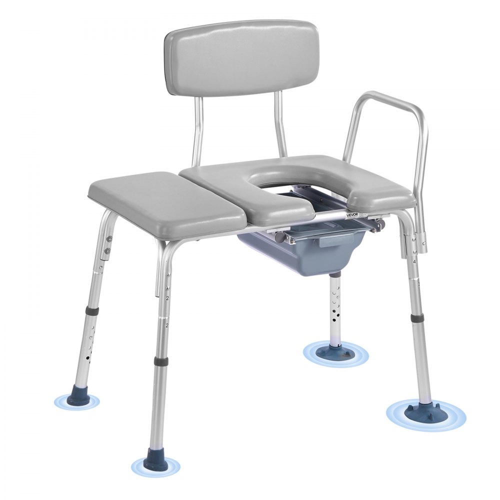 VEVOR Nachttoilettenstuhl 227 kg belastbar, Toilettensitzerhöhung mit gepolsterter Sitzfläche & Rückenlehne, abnehmbarer 5 L Eimer, höhenverstellbarer Toilettenstuhl für Senior Erwachsene
