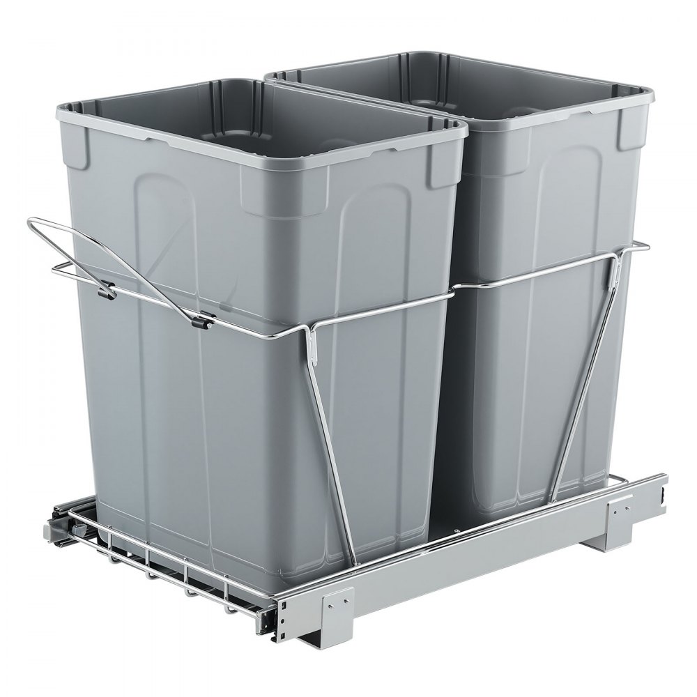 VEVOR ausziehbarer Mülleimer (35 Qt + 35 Qt) für Küchenschränke, doppelter Mülleimer unter der Spüle, Müllbehälter für unter die Spüle, mit robustem Vollauszug-Schiebesystem aus Metall & Griff