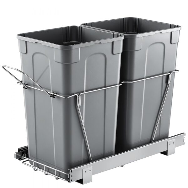 VEVOR ausziehbarer Mülleimer 27 Qt + 27 Qt für Küchenschränke, doppelter Mülleimer unter der Spüle, untermontierter Abfallbehälter, mit robustem Vollauszug-Schiebesystem aus Metall & Griff