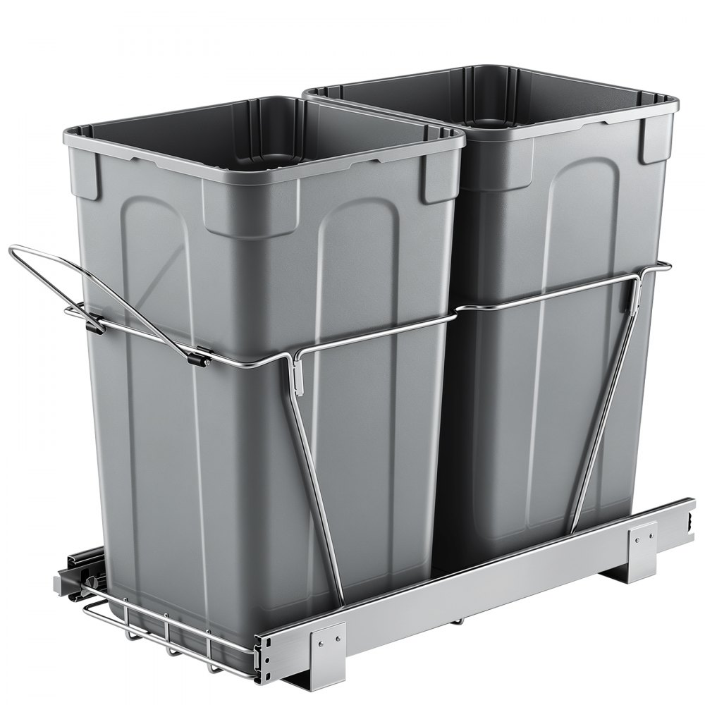 VEVOR ausziehbarer Mülleimer 27 Qt + 27 Qt für Küchenschränke, doppelter Mülleimer unter der Spüle, untermontierter Abfallbehälter, mit robustem Vollauszug-Schiebesystem aus Metall & Griff