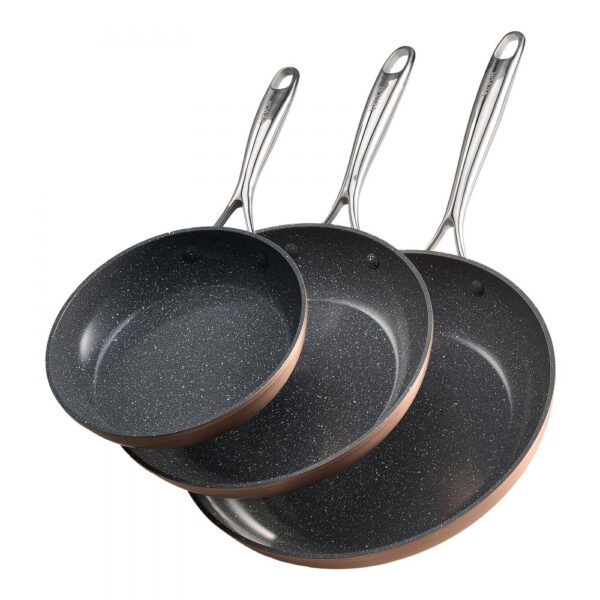 VEVOR Bratpfannen Set 3-tlg. (20 / 27 / 30 cm), Hochleistungs-Bratpfannen aus Aluminium (Antihaftbeschichtet), Kochpfanne Küchenkochgeschirr geeignet für Gas Elektro Induktion Grau