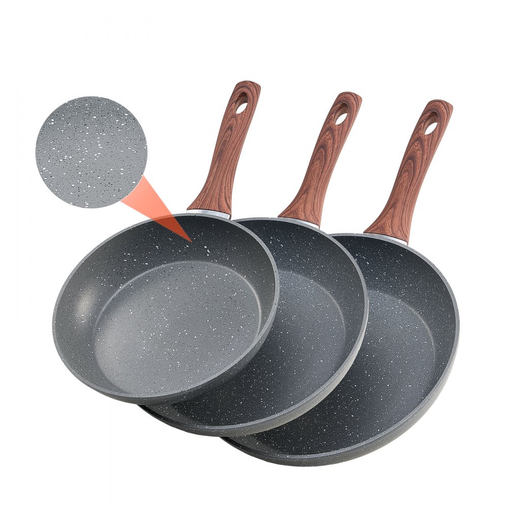 VEVOR Bratpfannen Set 3-tlg. (250 / 280 / 325 mm), Hochleistungs-Bratpfannen aus Aluminium (Antihaftbeschichtet), Kochpfanne Küchenkochgeschirr geeignet für Gas Elektro Induktion Grau