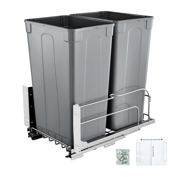 VEVOR ausziehbarer Abfallbehälter (50 Qt x2), doppelter Unterbau-Küchenabfallbehälter, Mülleimer mit Türsatz & Soft-Close-Schieberegler, für Küchenschrank Spüle unter der Theke (grau)