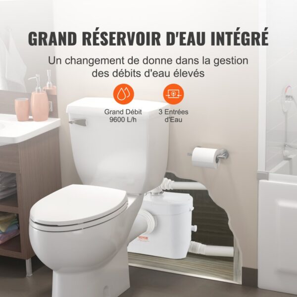 VEVOR Hebeanlage, 700 W, 9600 l/h Durchfluss, 10 m Förderhöhe, Zerkleinerer-Abwasserpumpe mit 3 Wassereinlässen für Toilette, Keller, Küche, Waschbecken, Badewanne, Abwasserentsorgung, Aufspülmaschine – Bild 5 VEVOR Hebeanlage, 700 W, 9600 l/h Durchfluss, 10 m Förderhöhe, Zerkleinerer-Abwasserpumpe mit 3 Wassereinlässen für Toilette, Keller, Küche, Waschbecken, Badewanne, Abwasserentsorgung, Aufspülmaschine – Bild 5