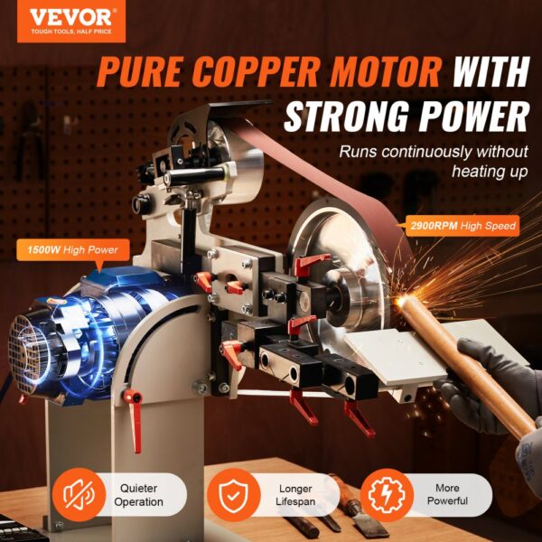 VEVOR Bandschleifmaschine, 72 x 2 Zoll Bandpolierer mit variabler Geschwindigkeit und VFD, 1500 W Messerschärfer mit 3 Schleifformen und 3 Schleifbändern für die Metallbearbeitung, kompatibel mit 72"- 82 x 2" Bändern – Bild 2 VEVOR Bandschleifmaschine, 72 x 2 Zoll Bandpolierer mit variabler Geschwindigkeit und VFD, 1500 W Messerschärfer mit 3 Schleifformen und 3 Schleifbändern für die Metallbearbeitung, kompatibel mit 72"- 82 x 2" Bändern – Bild 2