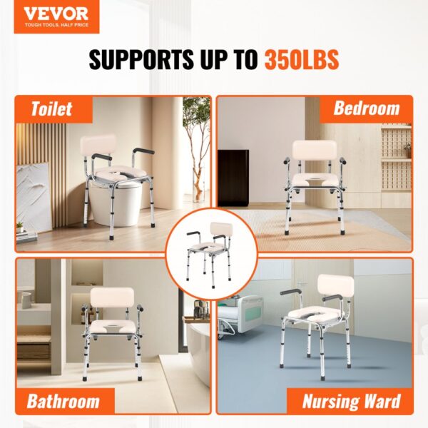 VEVOR Toilettenstuhl, Nachtstuhl mit Gepolstertem Sitz, Herunterklappbaren Armlehnen, 7-stufig Höhenverstellbar 490-640 mm, Abnehmbarer Eimer, 158,8 kg Belastbar, Tragbare Toilette für Erwachsene – Bild 2