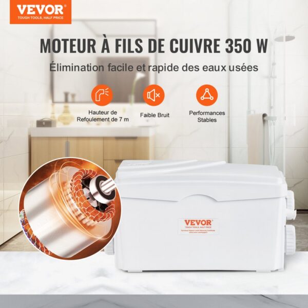 VEVOR Hebeanlage, 350 W, 6000 l/h Durchfluss, 7 m Förderhöhe, Abwasserpumpe mit 3 Wassereinlässen für Keller, Küche, Spüle, Dusche, Badewanne, Wäscheabwasserentsorgung, Aufspülmaschine – Bild 2 VEVOR Hebeanlage, 350 W, 6000 l/h Durchfluss, 7 m Förderhöhe, Abwasserpumpe mit 3 Wassereinlässen für Keller, Küche, Spüle, Dusche, Badewanne, Wäscheabwasserentsorgung, Aufspülmaschine – Bild 2