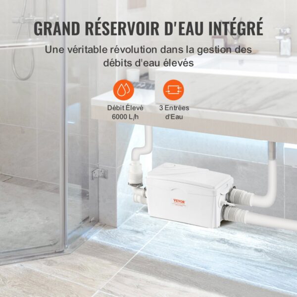 VEVOR Hebeanlage, 350 W, 6000 l/h Durchfluss, 7 m Förderhöhe, Abwasserpumpe mit 3 Wassereinlässen für Keller, Küche, Spüle, Dusche, Badewanne, Wäscheabwasserentsorgung, Aufspülmaschine – Bild 5 VEVOR Hebeanlage, 350 W, 6000 l/h Durchfluss, 7 m Förderhöhe, Abwasserpumpe mit 3 Wassereinlässen für Keller, Küche, Spüle, Dusche, Badewanne, Wäscheabwasserentsorgung, Aufspülmaschine – Bild 5