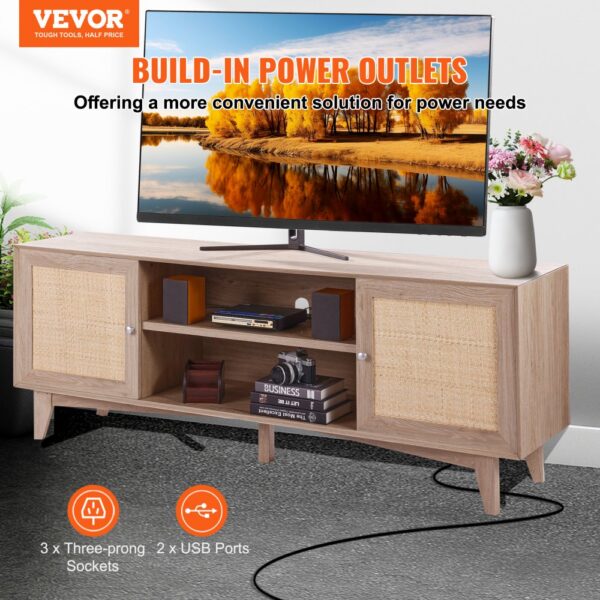 VEVOR Rattan-TV-Ständer 191cm Fernseher Boho-TV-Schrank Fernsehschrank Eiche – Bild 2