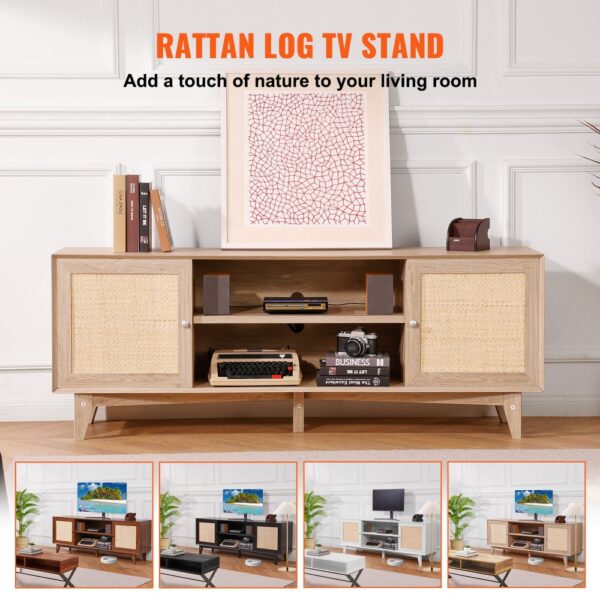 VEVOR Rattan-TV-Ständer 191cm Fernseher Boho-TV-Schrank Fernsehschrank Eiche – Bild 3