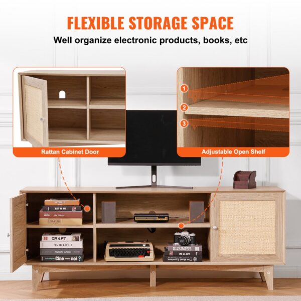 VEVOR Rattan-TV-Ständer 191cm Fernseher Boho-TV-Schrank Fernsehschrank Eiche – Bild 5