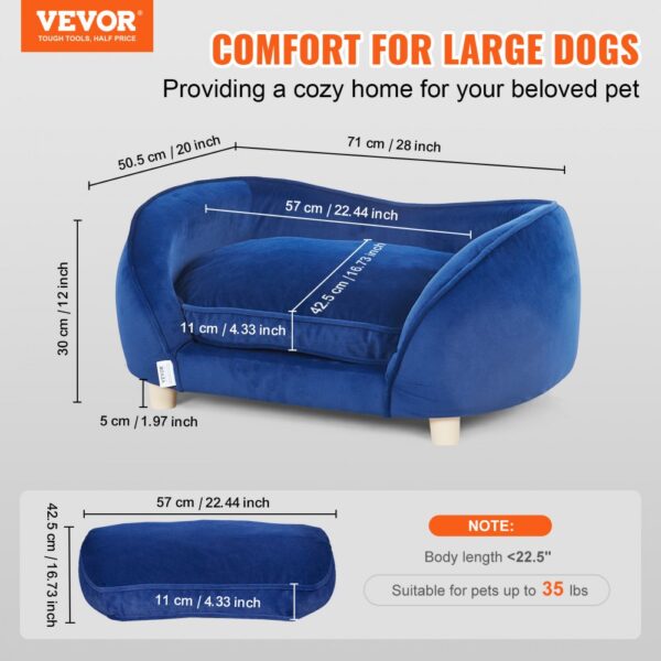 VEVOR Haustiersofa, Hundecouch für mittelgroße Hunde und Katzen, weiches samtiges Hundesofabett, 37 kg belastbares Katzensofa, Hundebett, Haustierbett Dunkelblau – Bild 2