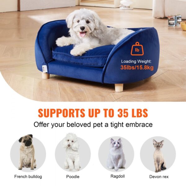 VEVOR Haustiersofa, Hundecouch für mittelgroße Hunde und Katzen, weiches samtiges Hundesofabett, 37 kg belastbares Katzensofa, Hundebett, Haustierbett Dunkelblau – Bild 3