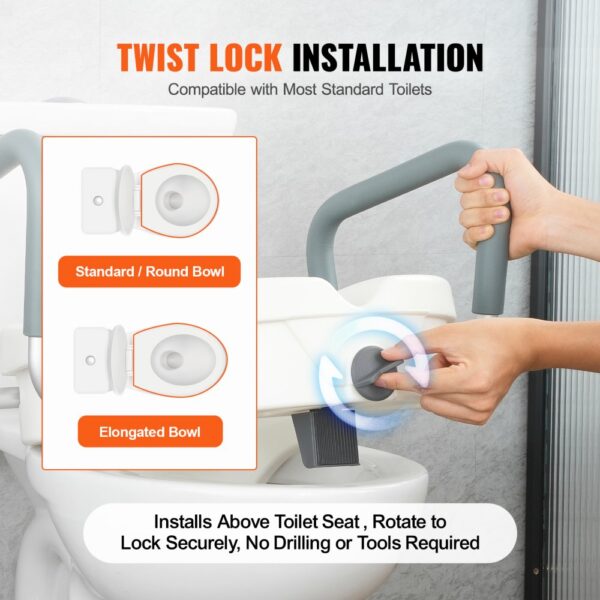 VEVOR Toilettensitzerhöhung WC Sitzerhöhung für Senioren 127 mm, erhöhter Toilettensitz einstellbar, Toilettenaufsatz für Senioren, Sitzerhöhung Toilette mit Griff, Toilettensitzerhöhungen Weiß – Bild 3