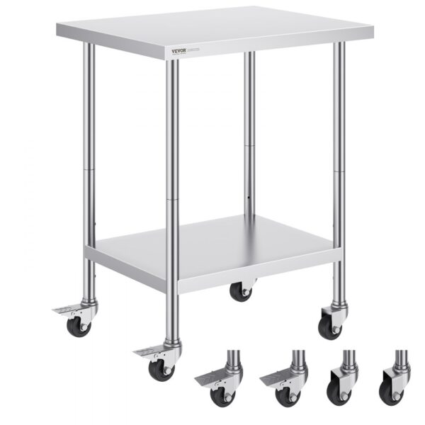 VEVOR Arbeitstisch aus Edelstahl, Zubereitungstisch mit 4 Rädern, 3 einstellbaren Höhenstufen, 610 x 762 x 954,6 mm Küchentisch Arbeitstisch zur Lebensmittelzubereitung für gewerbliche Restaurants