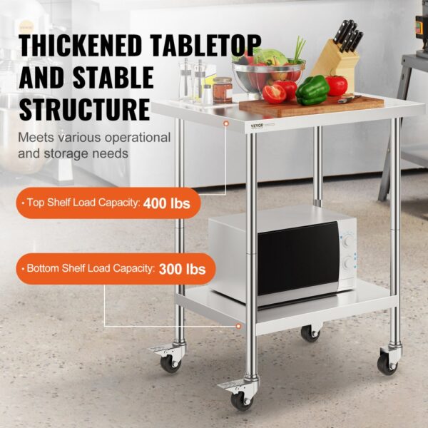 VEVOR Arbeitstisch aus Edelstahl, Zubereitungstisch mit 4 Rädern, 3 einstellbaren Höhenstufen, 610 x 762 x 954,6 mm Küchentisch Arbeitstisch zur Lebensmittelzubereitung für gewerbliche Restaurants – Bild 3