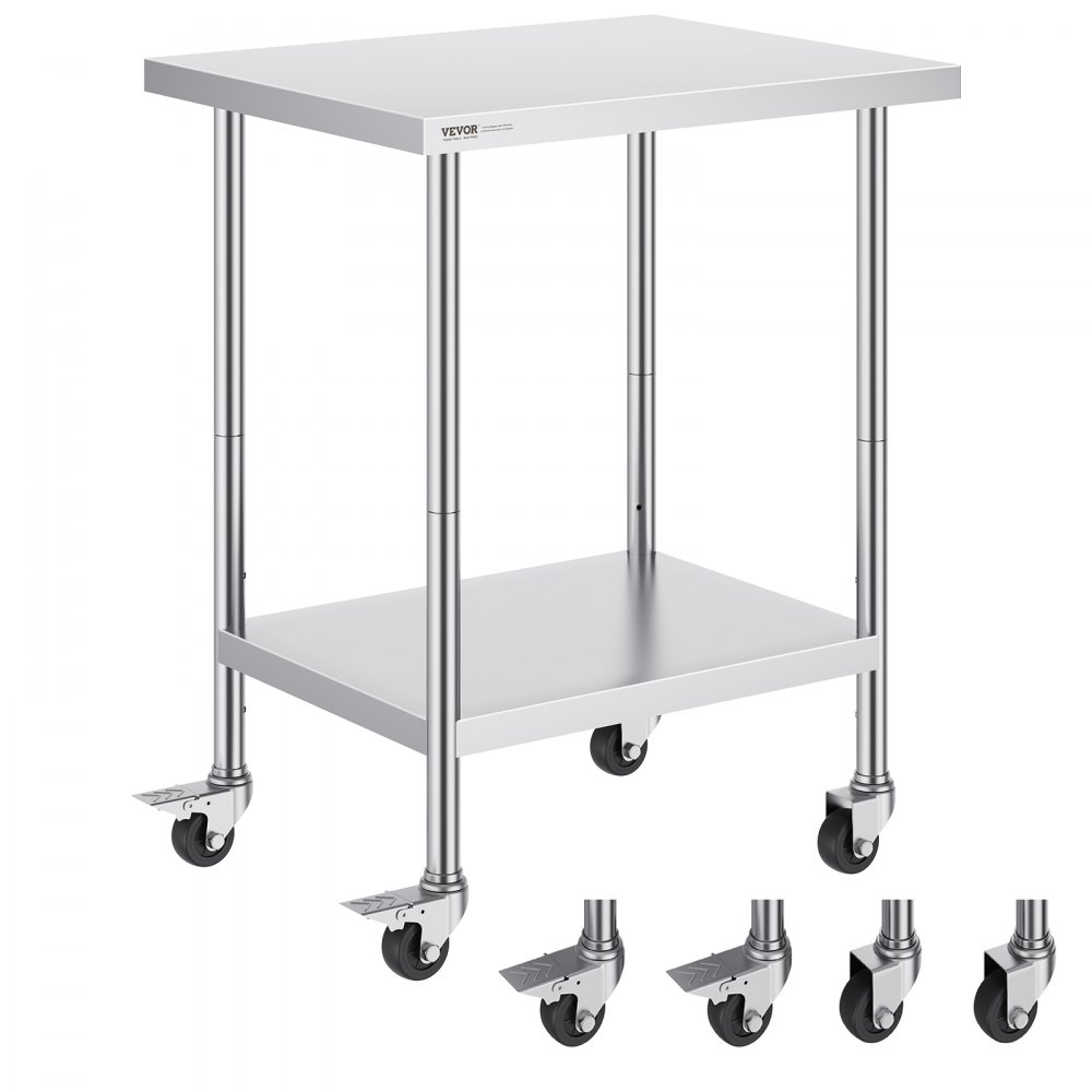 VEVOR Arbeitstisch aus Edelstahl, Zubereitungstisch mit 4 Rädern, 3 einstellbaren Höhenstufen, 610 x 762 x 954,6 mm Küchentisch Arbeitstisch zur Lebensmittelzubereitung für gewerbliche Restaurants