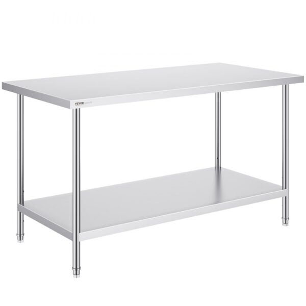 VEVOR Zubereitungstisch aus Edelstahl, Robuster Arbeitstisch aus Metall mit 3 einstellbaren Höhenstufen, gewerbliche Arbeitsstation für Küche, Garage, Restaurant, Hinterhof 762 x 1524 x 864 mm
