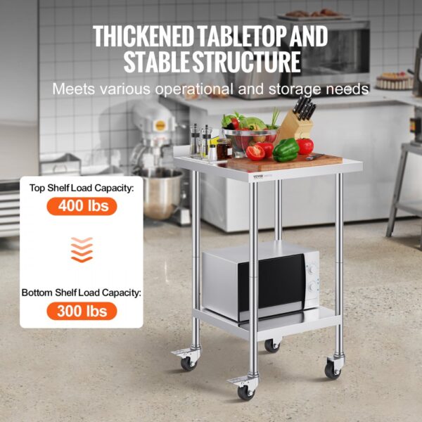 VEVOR Edelstahl-Arbeitstisch, kommerzieller Lebensmittelzubereitungs-Arbeitstisch mit Rollen, Vorbereitungs-Arbeitstisch, Arbeitstisch mit einstellbarer Höhe für Restaurant 610 x 610 x 1005,6 mm – Bild 3