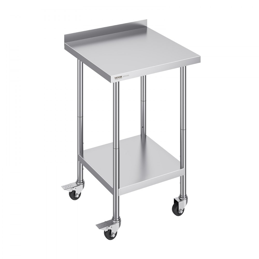 VEVOR Edelstahl-Arbeitstisch, kommerzieller Lebensmittelzubereitungs-Arbeitstisch mit Rollen, Vorbereitungs-Arbeitstisch, Arbeitstisch mit einstellbarer Höhe für Restaurant 610 x 610 x 1005,6 mm