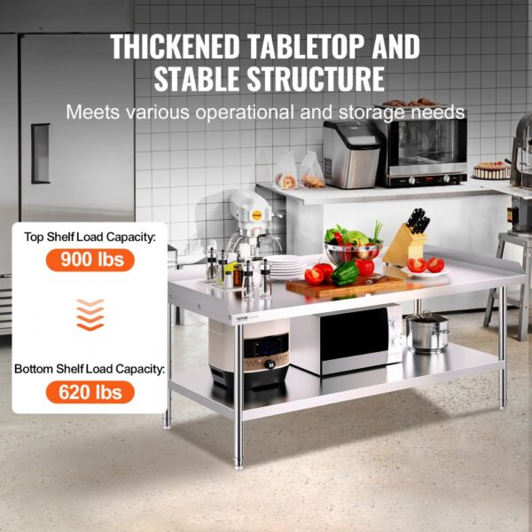 VEVOR Arbeitstisch Edelstahl, gewerblicher Arbeitstisch zur Lebensmittelzubereitung, 3-seitiger Spritzschutz, Arbeitstisch für Restaurants, Zuhause, Hotels 762 x 1524 x 660 mm – Bild 3 VEVOR Arbeitstisch Edelstahl, gewerblicher Arbeitstisch zur Lebensmittelzubereitung, 3-seitiger Spritzschutz, Arbeitstisch für Restaurants, Zuhause, Hotels 762 x 1524 x 660 mm – Bild 3