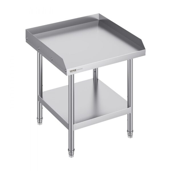 VEVOR Arbeitstisch aus Edelstahl, kommerzieller Arbeitstisch zur Lebensmittelzubereitung, 3-seitiger Spritzschutz, 610 x 610 x 660 mm Küchentisch, Arbeitstisch mit einstellbarer Höhe für Hotel