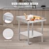 VEVOR Arbeitstisch aus Edelstahl, kommerzieller Arbeitstisch zur Lebensmittelzubereitung, 3-seitiger Spritzschutz, 610 x 610 x 660 mm Küchentisch, Arbeitstisch mit einstellbarer Höhe für Hotel – Bild 4