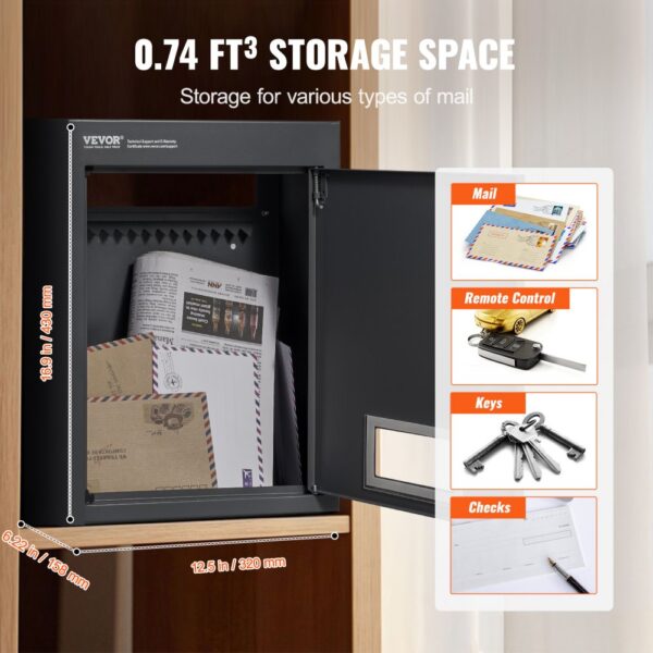 VEVOR Mauerdurchwurf Briefkasten, robuster Einbaubriefkasten aus Stahl für Wände mit einer Dicke von 70 bis 200 mm, Zahlenschloss, 320 x 158 x 430 mm Briefkasten, schwarz – Bild 3 VEVOR Mauerdurchwurf Briefkasten, robuster Einbaubriefkasten aus Stahl für Wände mit einer Dicke von 70 bis 200 mm, Zahlenschloss, 320 x 158 x 430 mm Briefkasten, schwarz – Bild 3