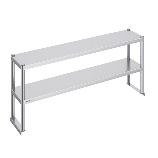 VEVOR Doppeltes Überregal, doppelstöckiges Überregal aus Edelstahl, 305 x 1524 x 600 mm doppelstöckiges Überregal, höhenverstellbarer Überregal-Vorbereitungstisch für Küche, Restaurant und Werkstatt