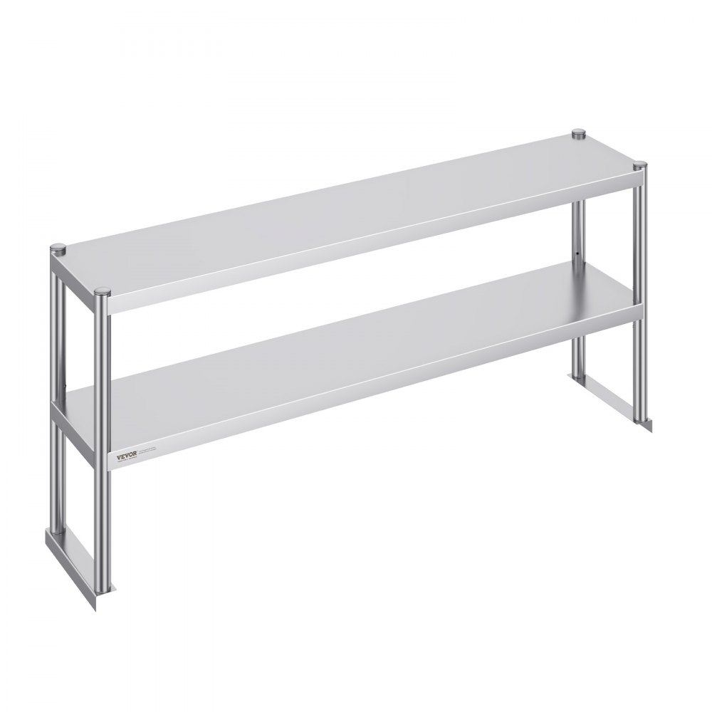 VEVOR Doppeltes Überregal, doppelstöckiges Überregal aus Edelstahl, 305 x 1524 x 600 mm doppelstöckiges Überregal, höhenverstellbarer Überregal-Vorbereitungstisch für Küche, Restaurant und Werkstatt