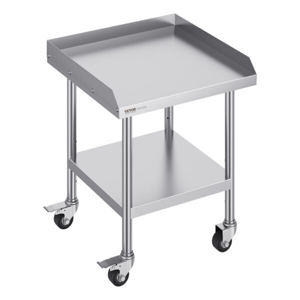 VEVOR Arbeitstisch aus Edelstahl, gewerblicher Arbeitstisch zur Lebensmittelzubereitung mit 4 Rädern, 3-seitiger Spritzschutzwand, 610 x 610 x 762 mm Arbeitstisch, Arbeitstisch für Restaurants