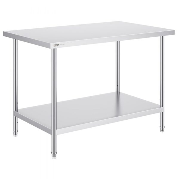 VEVOR Zubereitungstisch aus Edelstahl, Arbeitstisch aus Metall mit 3 einstellbaren Höhenstufen, gewerbliche Arbeitsstation für Küche, Garage, Restaurant, Hinterhof 762 x 1219 x 864 mm