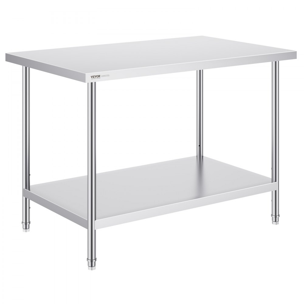 VEVOR Zubereitungstisch aus Edelstahl, Arbeitstisch aus Metall mit 3 einstellbaren Höhenstufen, gewerbliche Arbeitsstation für Küche, Garage, Restaurant, Hinterhof 762 x 1219 x 864 mm