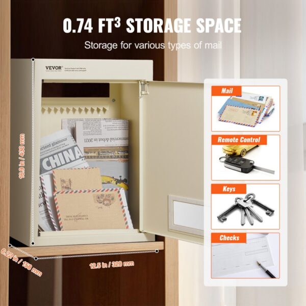 VEVOR Mauerdurchwurf Briefkasten, robuster Einbaubriefkasten aus Stahl für Wände mit einer Dicke von 70 bis 200 mm, Zahlenschloss, 320 x 158 x 430 mm Briefkasten, Beige – Bild 3 VEVOR Mauerdurchwurf Briefkasten, robuster Einbaubriefkasten aus Stahl für Wände mit einer Dicke von 70 bis 200 mm, Zahlenschloss, 320 x 158 x 430 mm Briefkasten, Beige – Bild 3