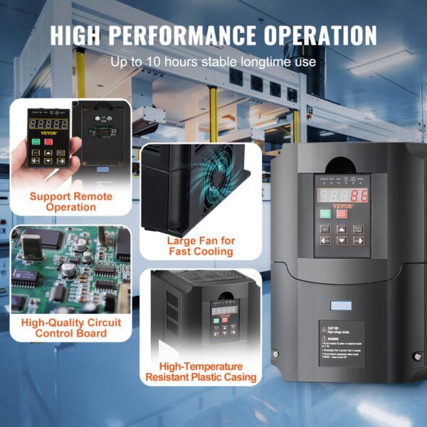 VEVOR Frequenzumrichter VFD 10 PS, 7,5 kW, 35 A, 1- oder 3-phasiger 220-V-Eingang auf 3-phasigen 220-V-Ausgang, 40-60-Hz-Eingang, 0-400-Hz-Ausgang, VFD für Spindelmotor-CNC-Drehzahlregelung – Bild 5