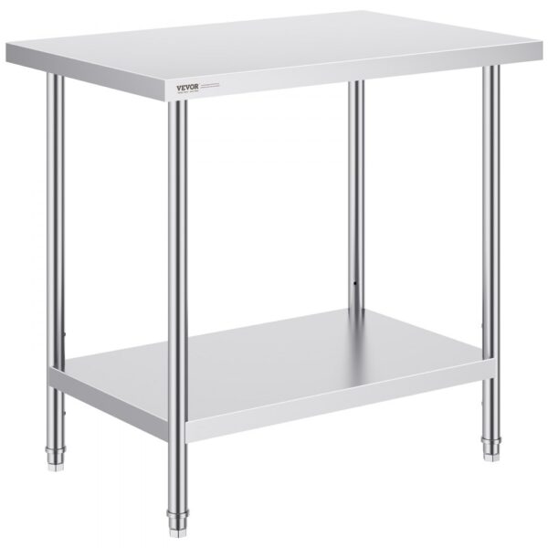 VEVOR Zubereitungstisch aus Edelstahl, 61 x 91 x 86 cm, 340 kg Tragkraft, robuster Metall-Arbeitstisch mit 3 einstellbaren Höhenstufen, gewerbliche Arbeitsstation für Küche, Garage, Restaurant, Hinter