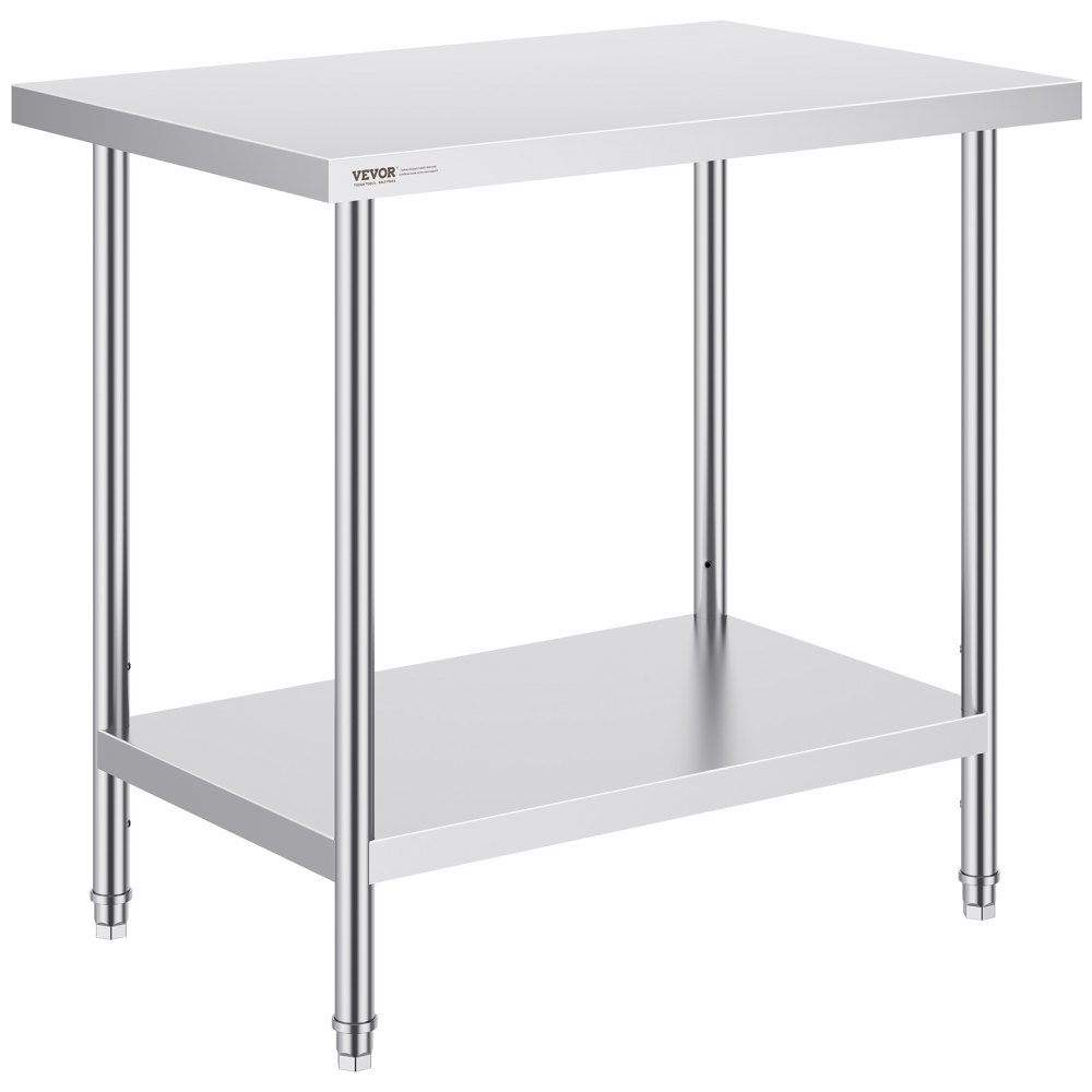 VEVOR Zubereitungstisch aus Edelstahl, 61 x 91 x 86 cm, 340 kg Tragkraft, robuster Metall-Arbeitstisch mit 3 einstellbaren Höhenstufen, gewerbliche Arbeitsstation für Küche, Garage, Restaurant, Hinter