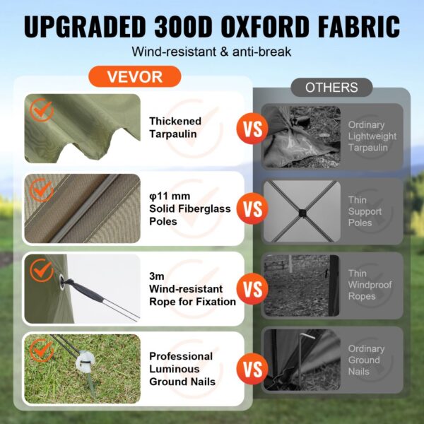 VEVOR Pop-Up-Pavillonzelt, Pop-Up-Zelt mit 6-seitigem Baldachin, Sonnenschutz mit 6 abnehmbaren Sichtschutz-Windtüchern und Netzfenstern, 10 x 10 Fuß, Schnellaufbau-Zelt mit Moskitonetz, Armeegrün – Bild 4