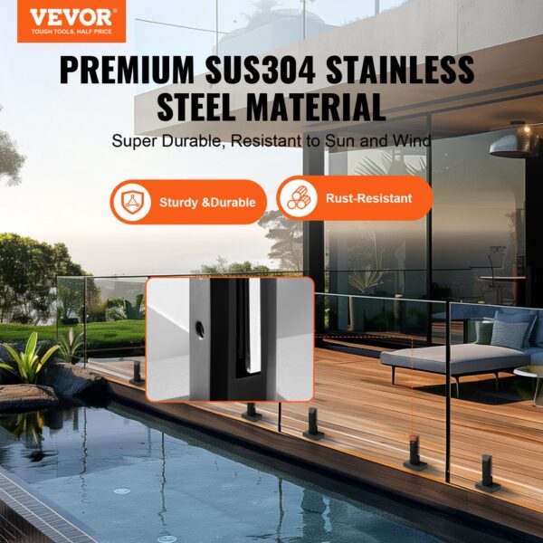 VEVOR Glasklemme, 10 Stück quadratische Glasgeländerhalterung für 0,31"-0,47" gehärtetes Glas, Glasmontageklemme aus Edelstahl 304, 0,12" dicke Glasregalhalterung für Balkon, Garten, Terrasse, Treppe – Bild 2