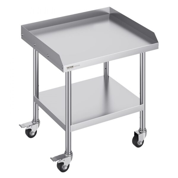 VEVOR Arbeitstisch aus Edelstahl, 610 x 711 x 762 mm Arbeitstisch zur Lebensmittelzubereitung mit 4 Rädern, Lenkrollen, 3-seitiger Spritzschutzwand, Arbeitstisch, Metall-Arbeitstisch für Restaurants