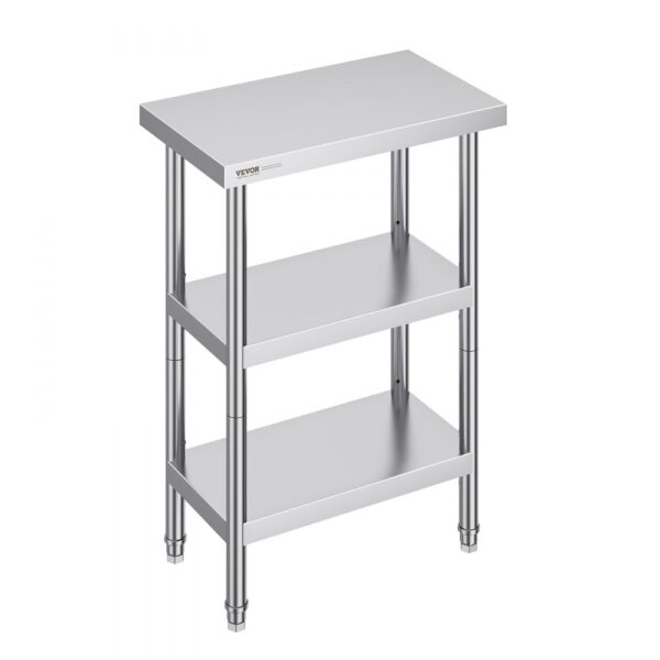 VEVOR Lebensmittel-Zubereitungstisch Edelstahl, Arbeitstisch für gewerbliche Küchen, mit 2 verstellbaren Unterregalen, 356 x 610 x 864 mm Zubereitungstisch aus Metall für Grill, Küche, Zuhause