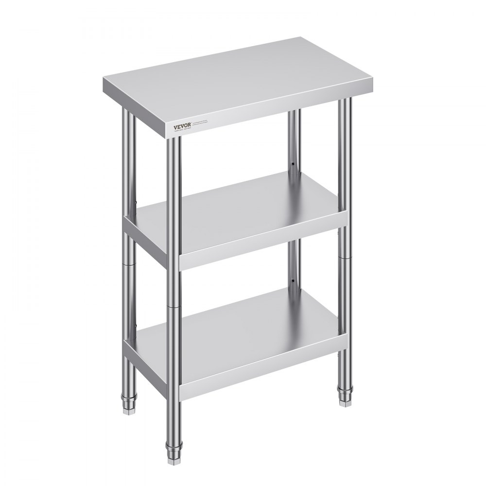 VEVOR Lebensmittel-Zubereitungstisch Edelstahl, Arbeitstisch für gewerbliche Küchen, mit 2 verstellbaren Unterregalen, 356 x 610 x 864 mm Zubereitungstisch aus Metall für Grill, Küche, Zuhause
