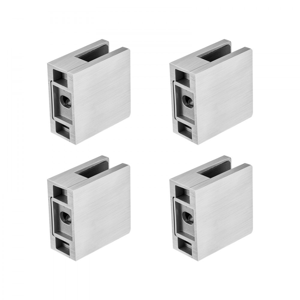 VEVOR Glasklemme, 4 Stück quadratische Glasgeländerhalterung für 0,31"-0,47" gehärtetes Glas, 304 Edelstahl Glasmontageklemme, Glasregalhalterung für Balkon, Garten, Pool, Treppe, Silber
