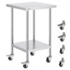 VEVOR Arbeitstisch aus Edelstahl, 61 x 61 x 96,5 cm, Zubereitungstisch Gastro mit 4 Rädern, 3 einstellbaren Höhenstufen, Arbeitstisch zur Lebensmittelzubereitung für gewerbliche Küchen und Restaurant