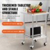 VEVOR Arbeitstisch aus Edelstahl, 61 x 61 x 96,5 cm, Zubereitungstisch Gastro mit 4 Rädern, 3 einstellbaren Höhenstufen, Arbeitstisch zur Lebensmittelzubereitung für gewerbliche Küchen und Restaurant – Bild 3