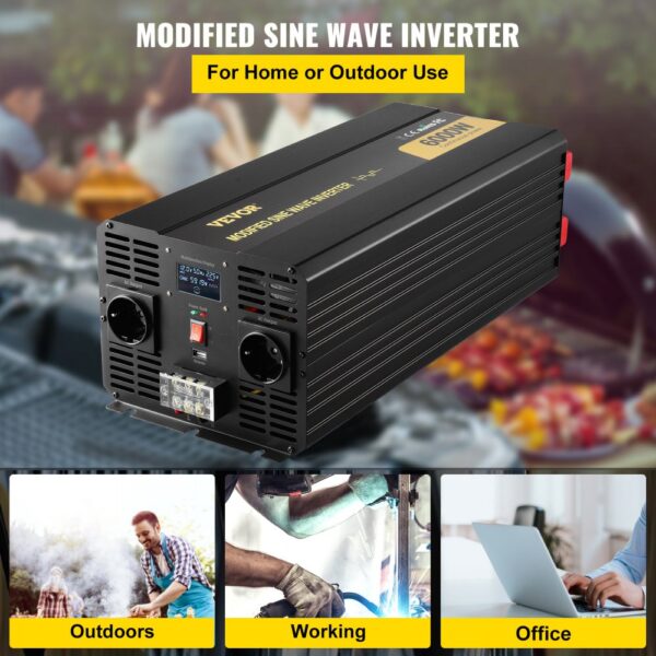 VEVOR Wechselrichter 6000 W, Modifizierter Sinus-Wechselrichter DC 12 V auf AC 230 V Auto-Konverter mit LCD-Display, LED-Anzeigen, EU-Steckdosen, Wechselrichter, für Auto, Wohnmobil, Lkw, Boot, Reisen – Bild 2