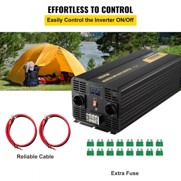 VEVOR Wechselrichter 6000 W, Modifizierter Sinus-Wechselrichter DC 12 V auf AC 230 V Auto-Konverter mit LCD-Display, LED-Anzeigen, EU-Steckdosen, Wechselrichter, für Auto, Wohnmobil, Lkw, Boot, Reisen – Bild 5